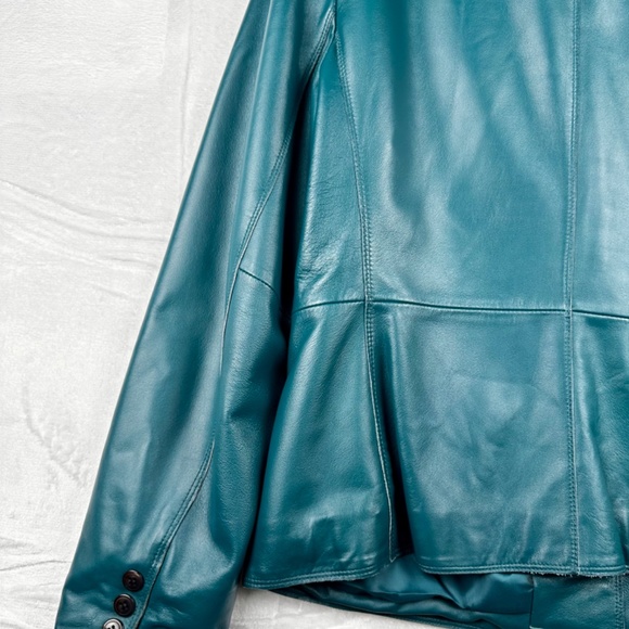 Jones New York Leather Jacket Women’s Beautiful Turquoise Color size US 12 - Picture 10 of 15